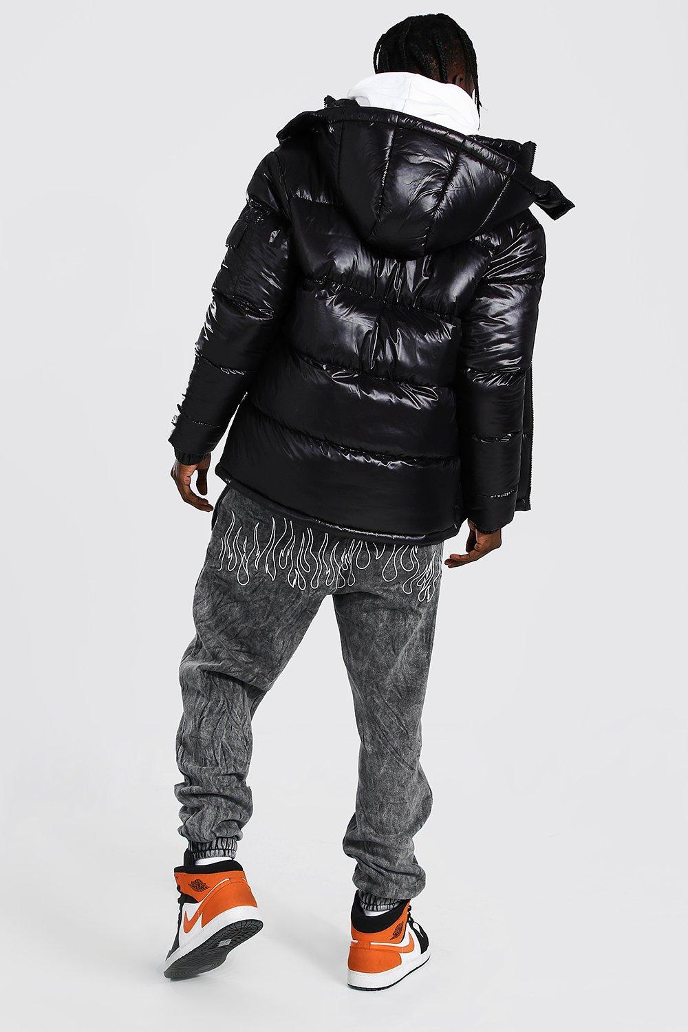 Black shiny discount puffer jacket boohoo