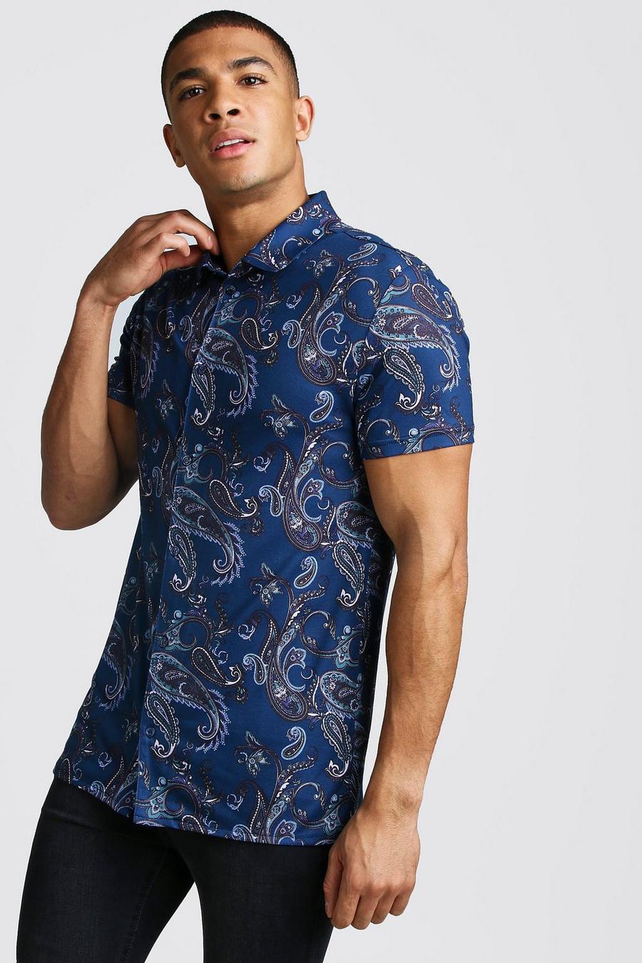 Short Sleeve Muscle Fit Paisley Print Shirt image number 1