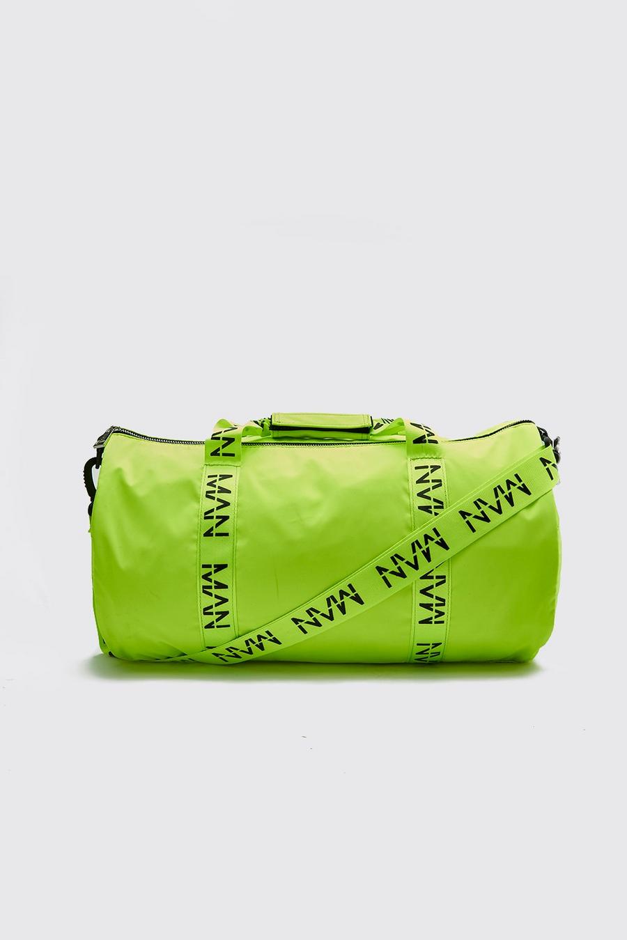 Neon-yellow MAN Printed Strap Barrel Bag image number 1