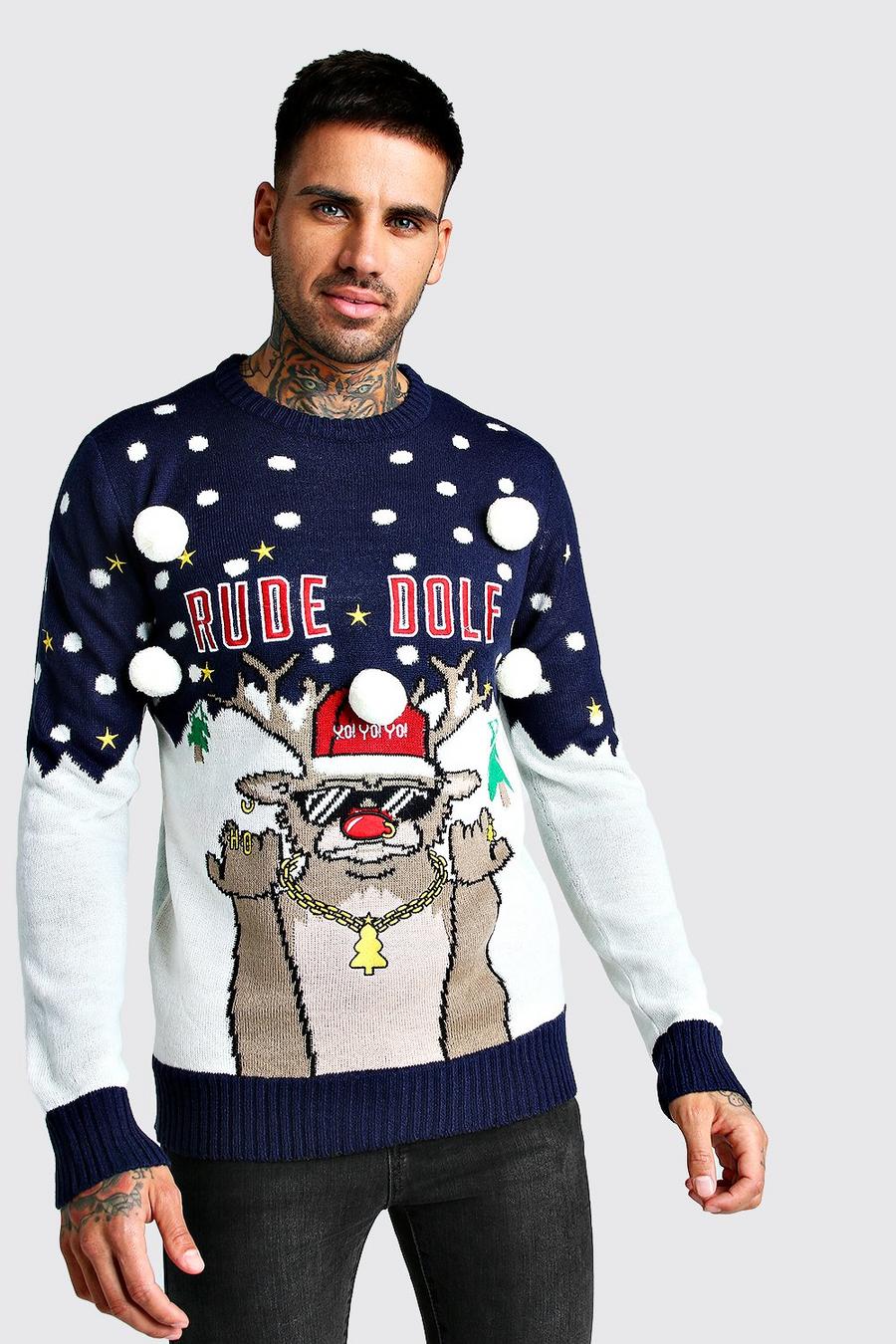 3D Rude Dolf Christmas Sweater image number 1