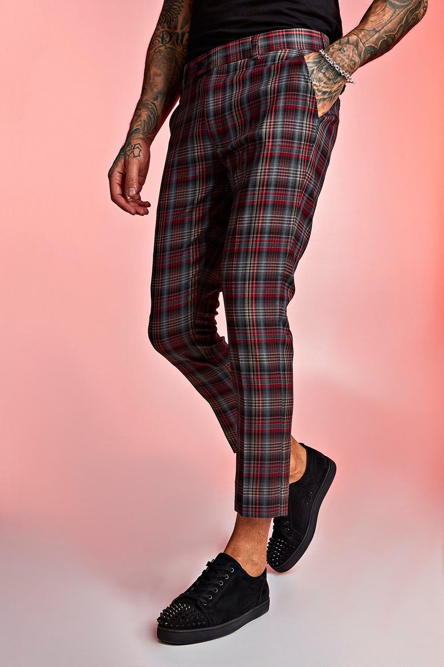 Pantalon court coupe skinny à motif tartan, Rouge image number 1