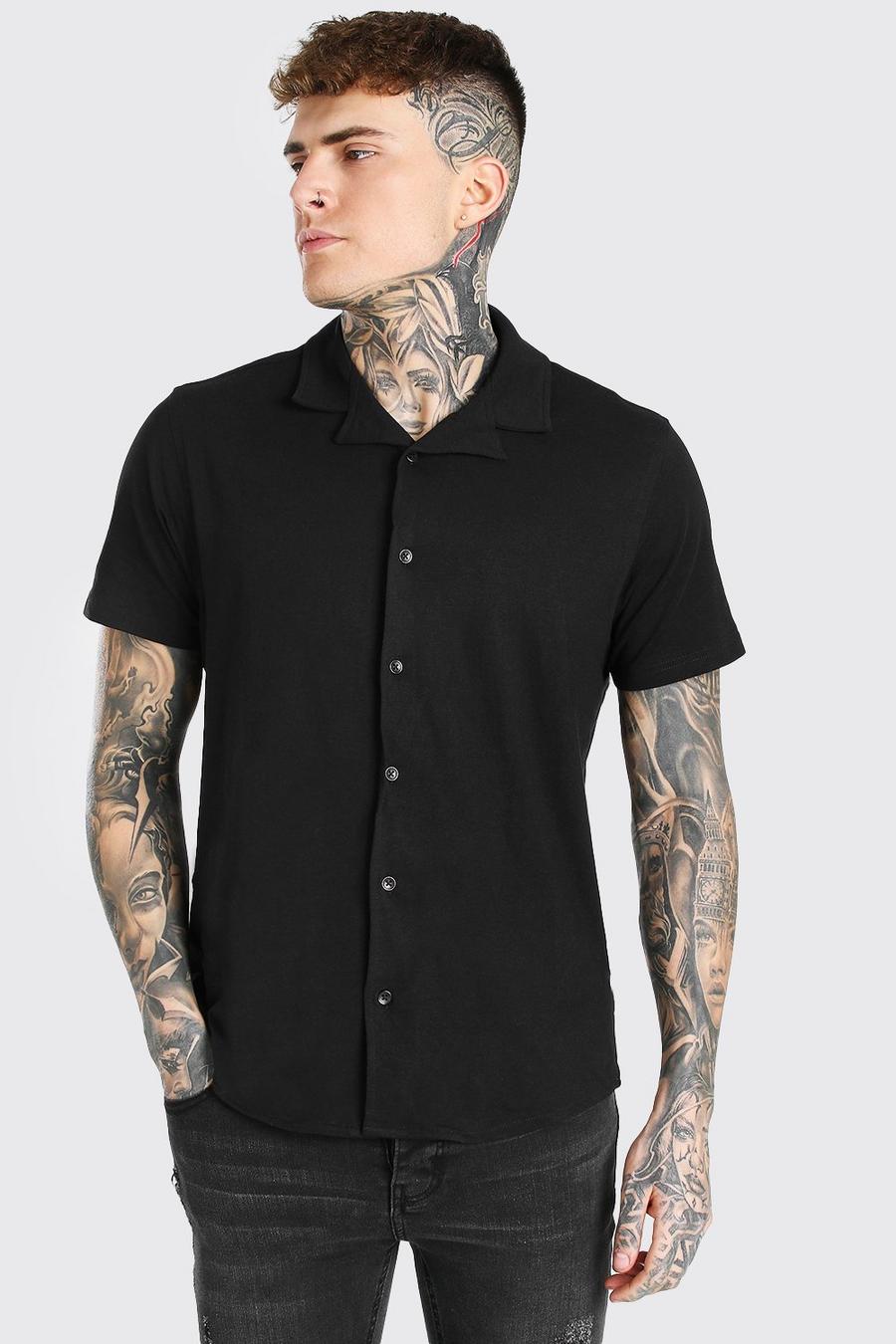 Men's Short Sleeve Revere Collar Jersey Shirt | boohoo