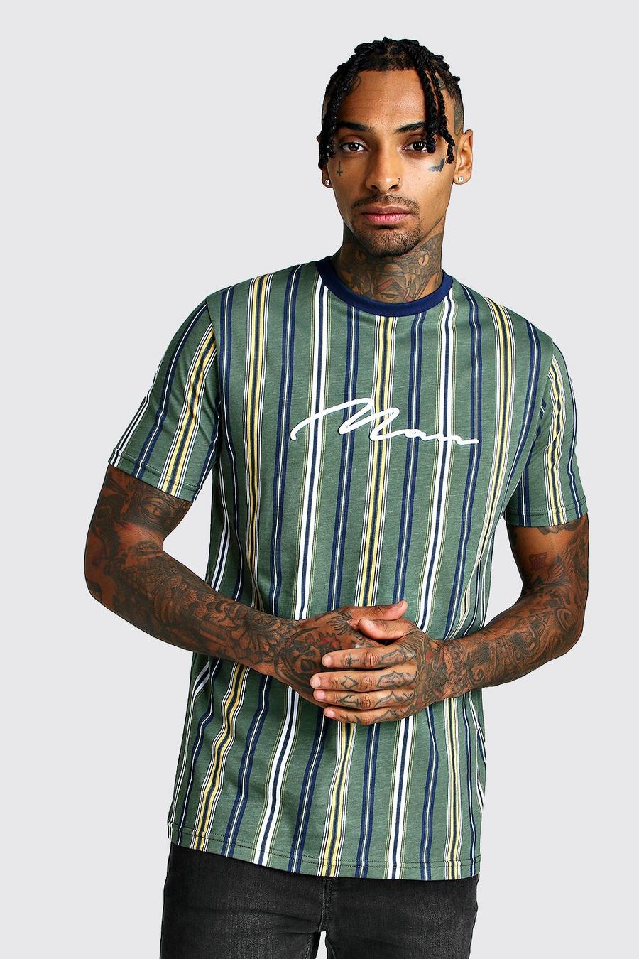 Khaki MAN Signature Vertical Stripe T-Shirt image number 1