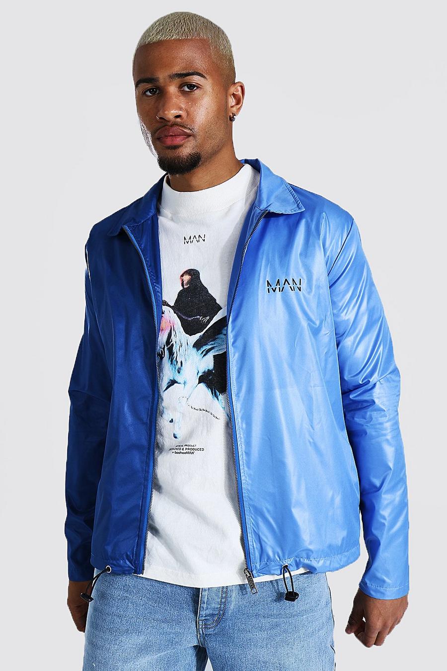 Blue Half And Half Coach Jacket With Chest Print image number 1