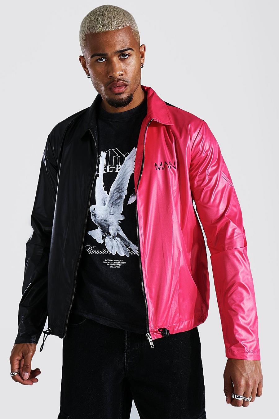 Red Half And Half Coach Jacket With Chest Print image number 1