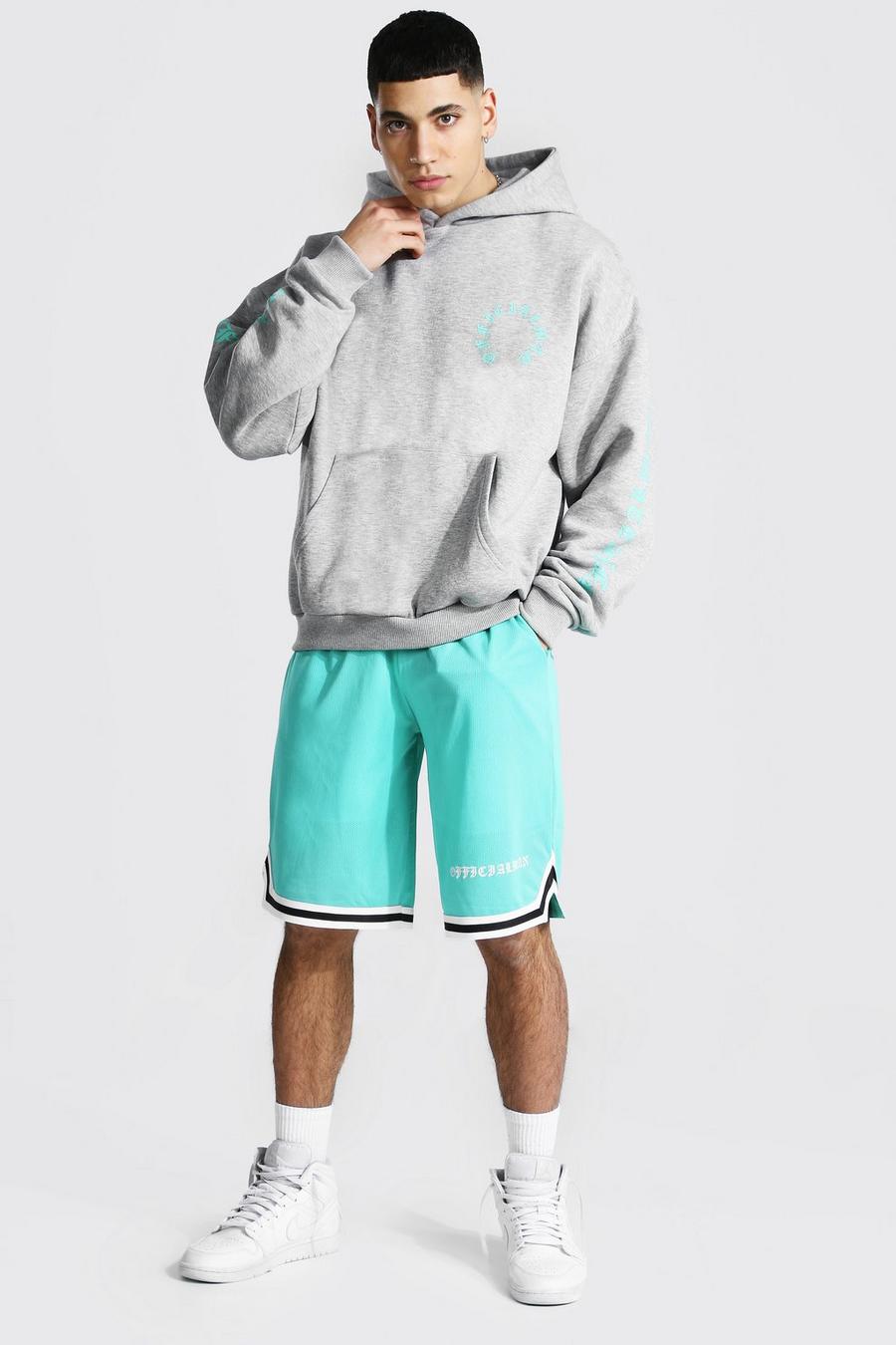 Grey marl MAN Oversize hoodie och shorts i mesh image number 1