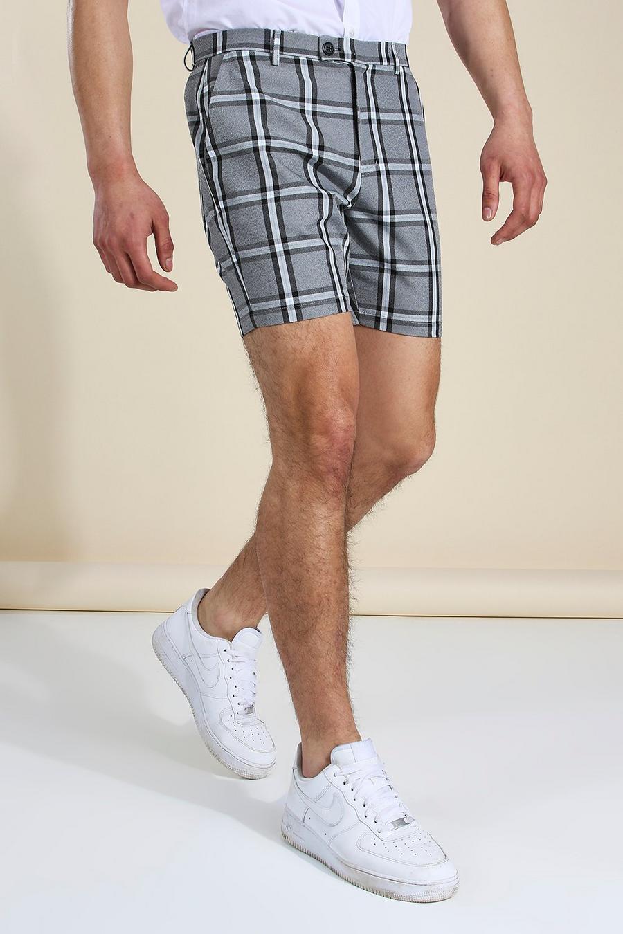 Grey Fixed Waistband Check Mid Length Short image number 1