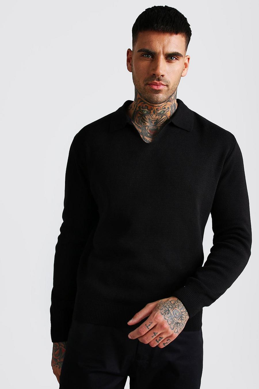 Long Sleeve Notch Neck Knitted Polo image number 1