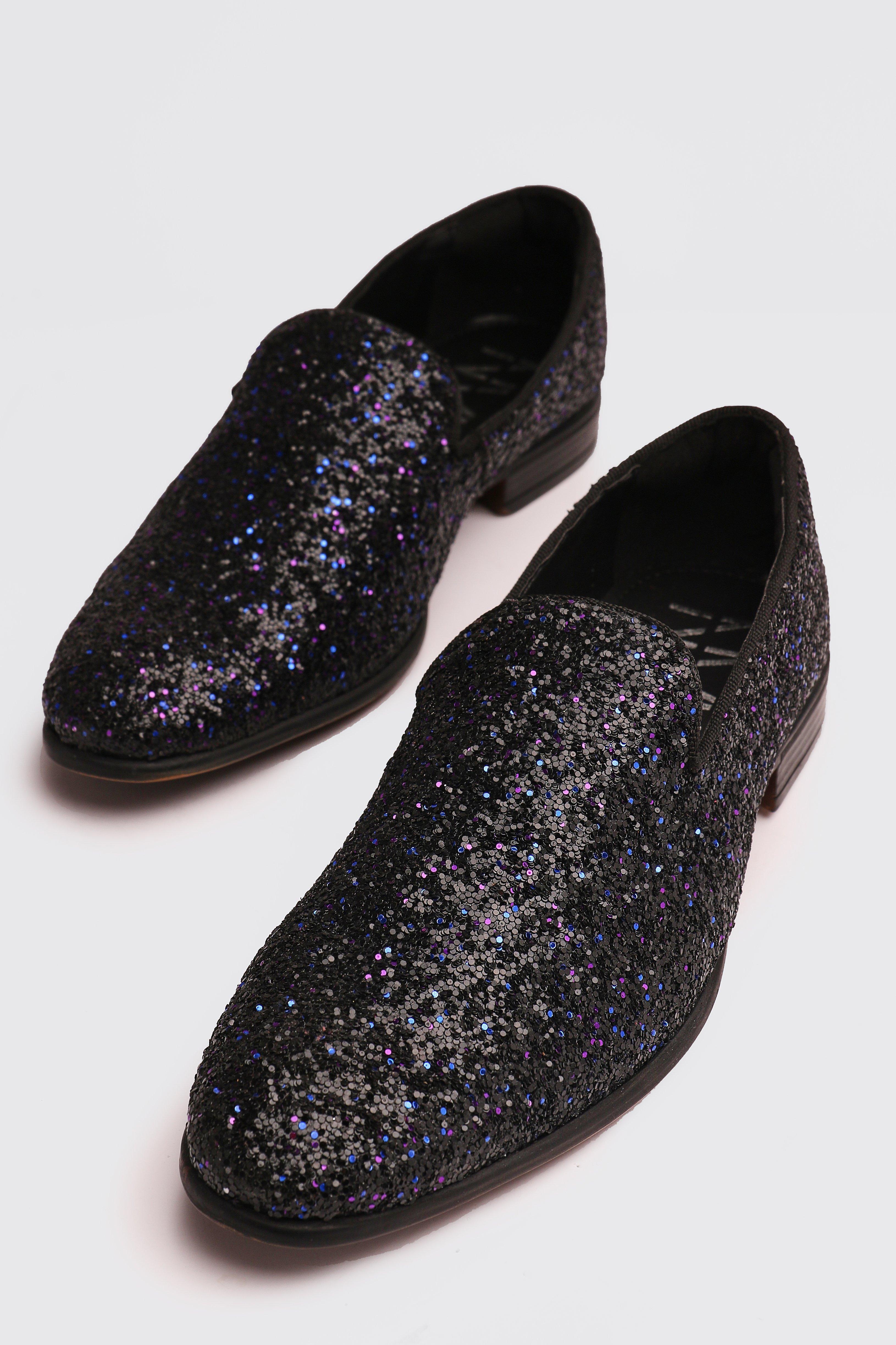 black glitter court shoes