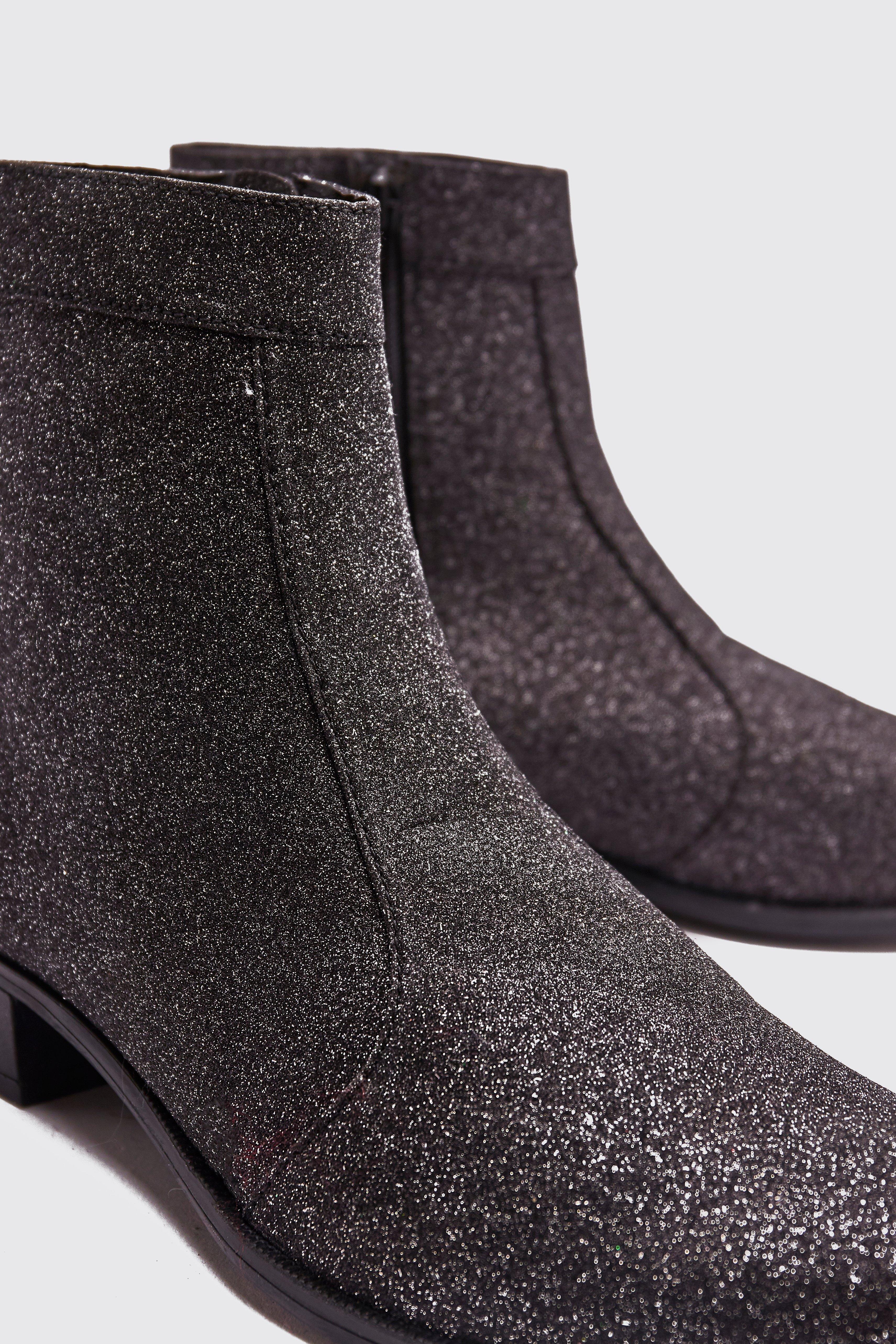 black glitter chelsea boots