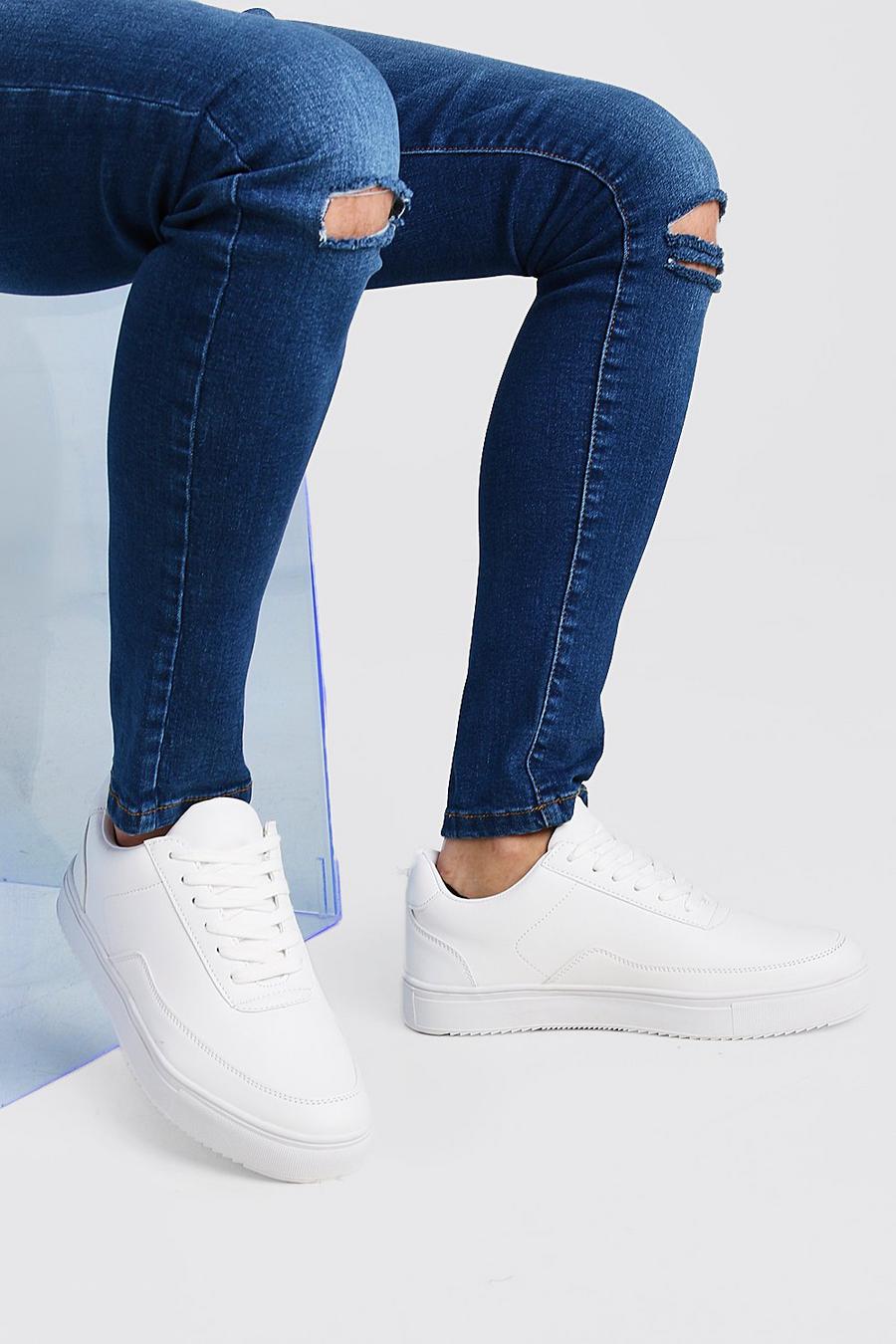 White Smooth Faux Leather Sneakers image number 1