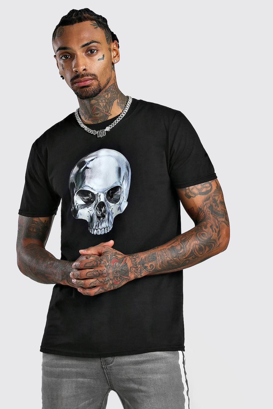 Black Skull Print T-Shirt image number 1