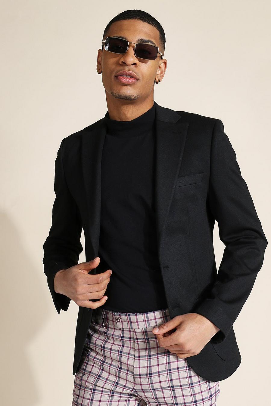Black Skinny Fit Jersey Blazer image number 1
