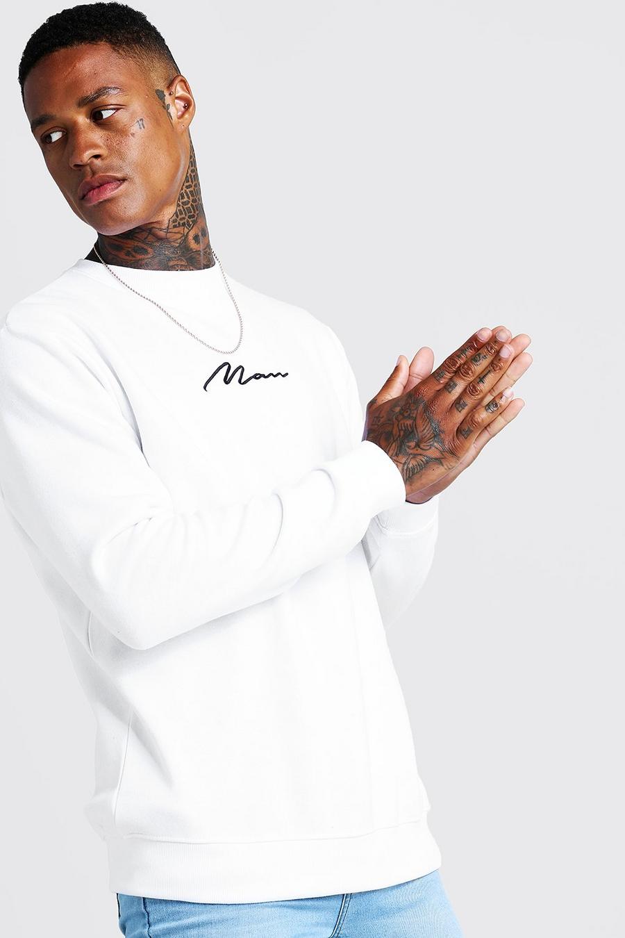 White MAN Signature Embroidered Sweater image number 1