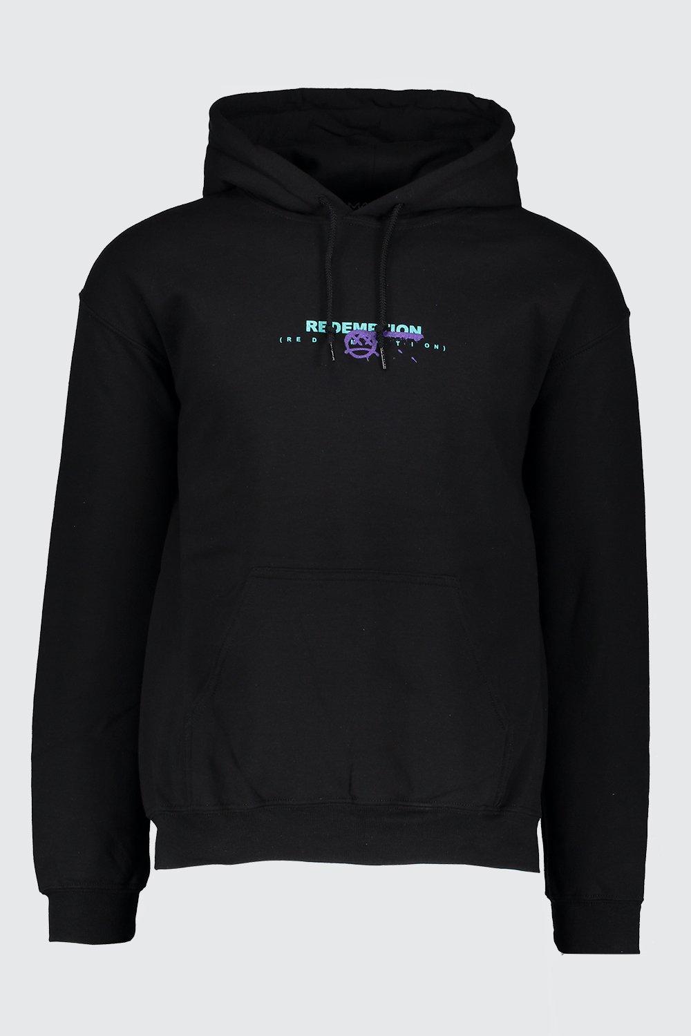 black hoodie with print