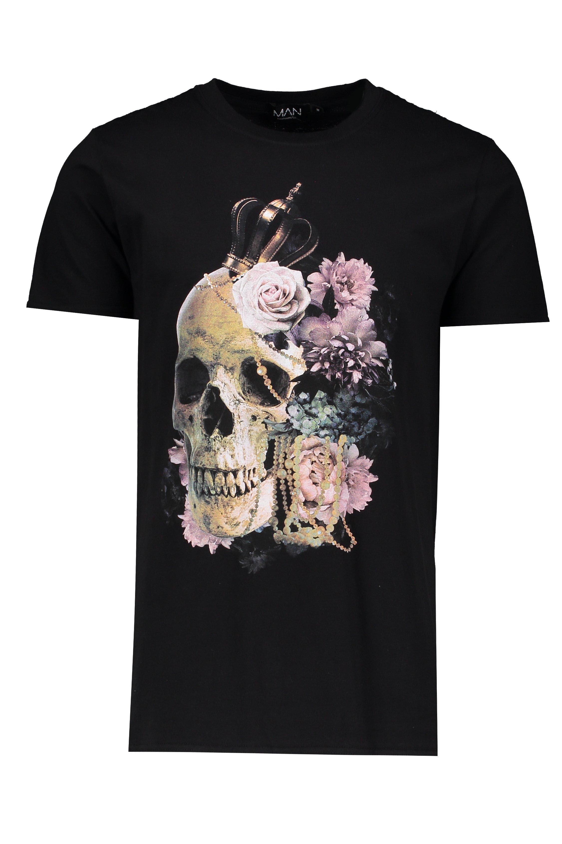 T shirt imprim t te de mort fleurs