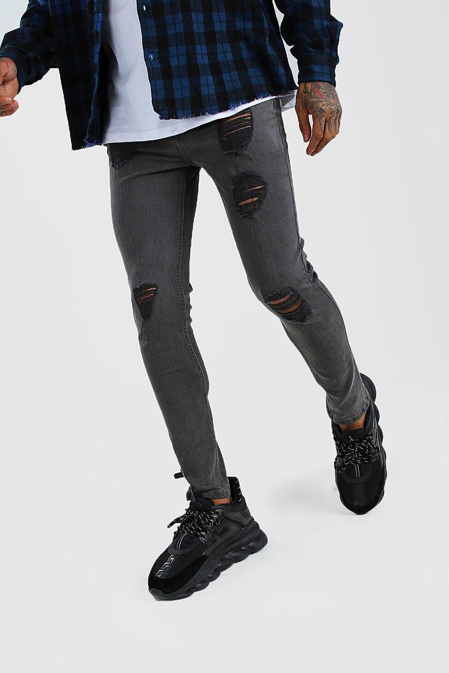 Charcoal grey Multi Rip Skinny Jeans