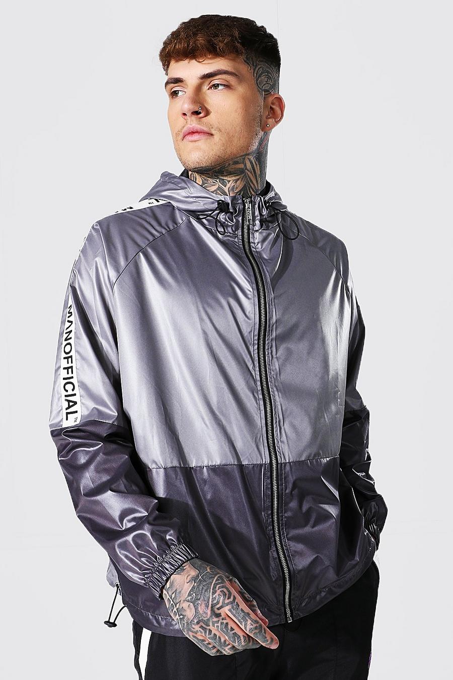 Grey Oversized Highshine Colourblock Cagoule With Tape image number 1