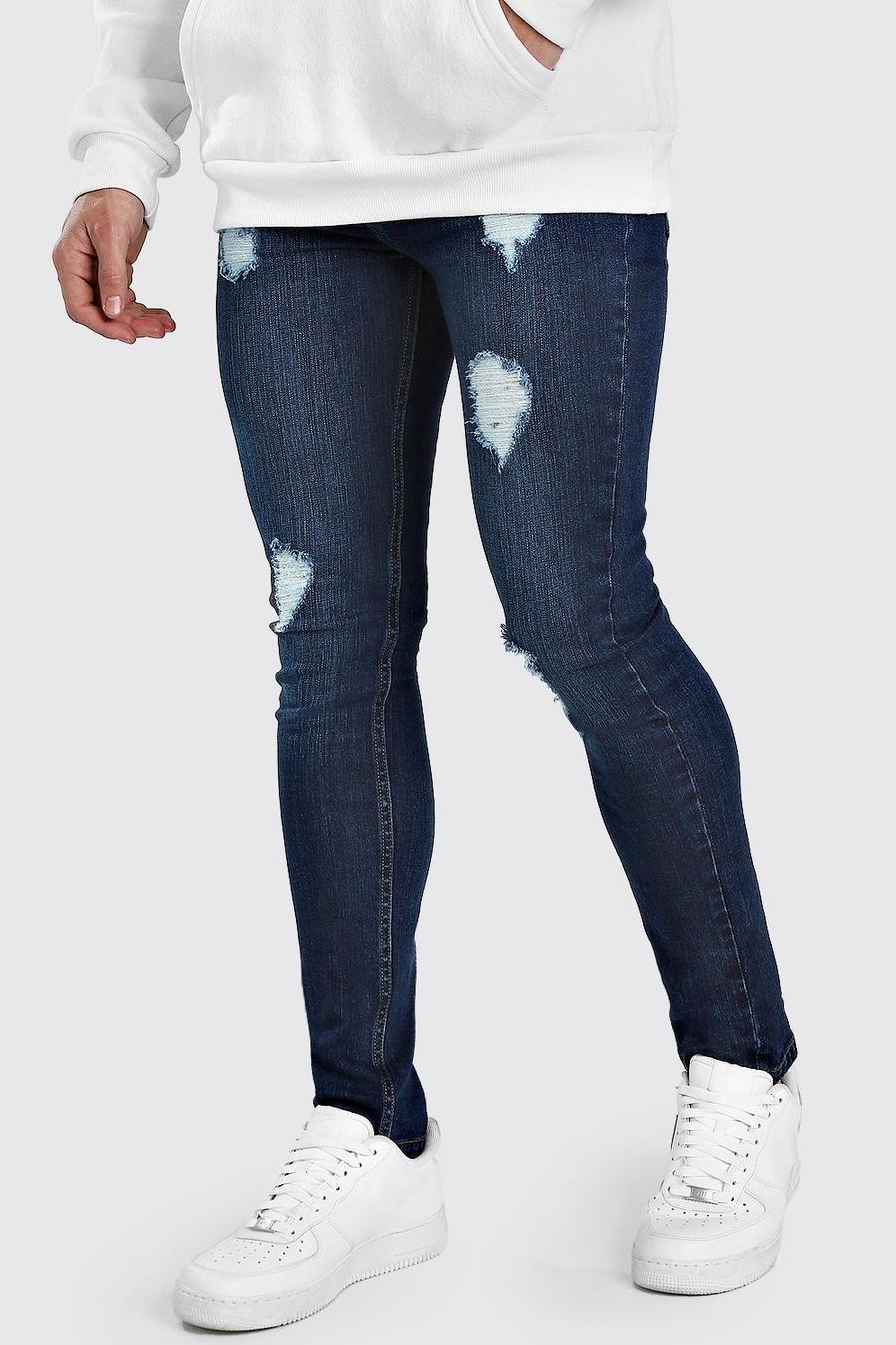 Indigo Super skinny jeans med mycket slitage image number 1