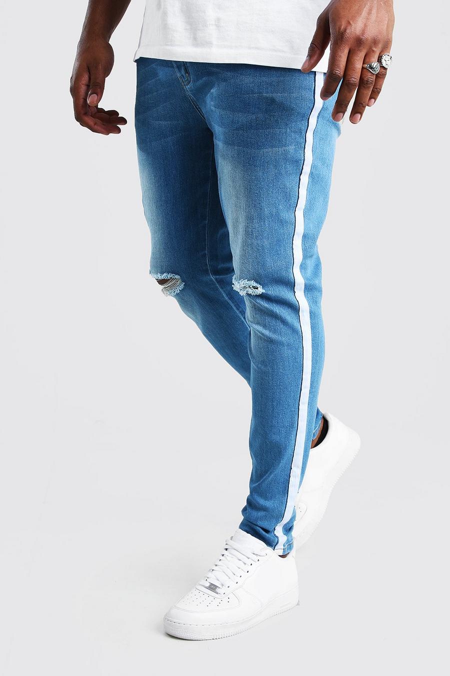 Pale blue Big & Tall - Skinny jeans med kantband image number 1