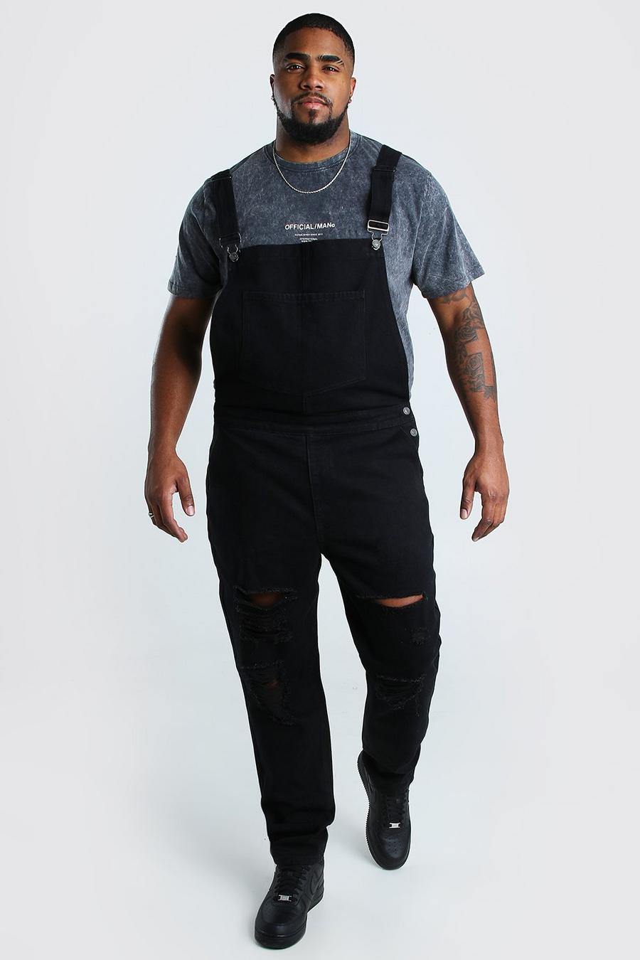 Black Plus Size Dungaree With Distressing image number 1