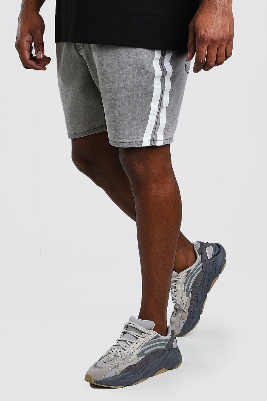 Big & Tall Slim-Fit Jeansshorts mit Streifen, Grau image number 1