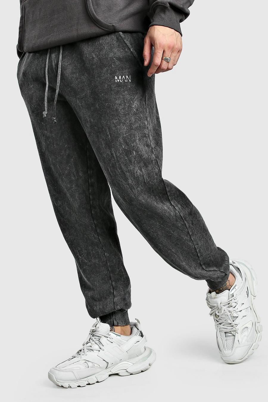 Charcoal Original MAN Stentvättade joggers med ledig passform image number 1