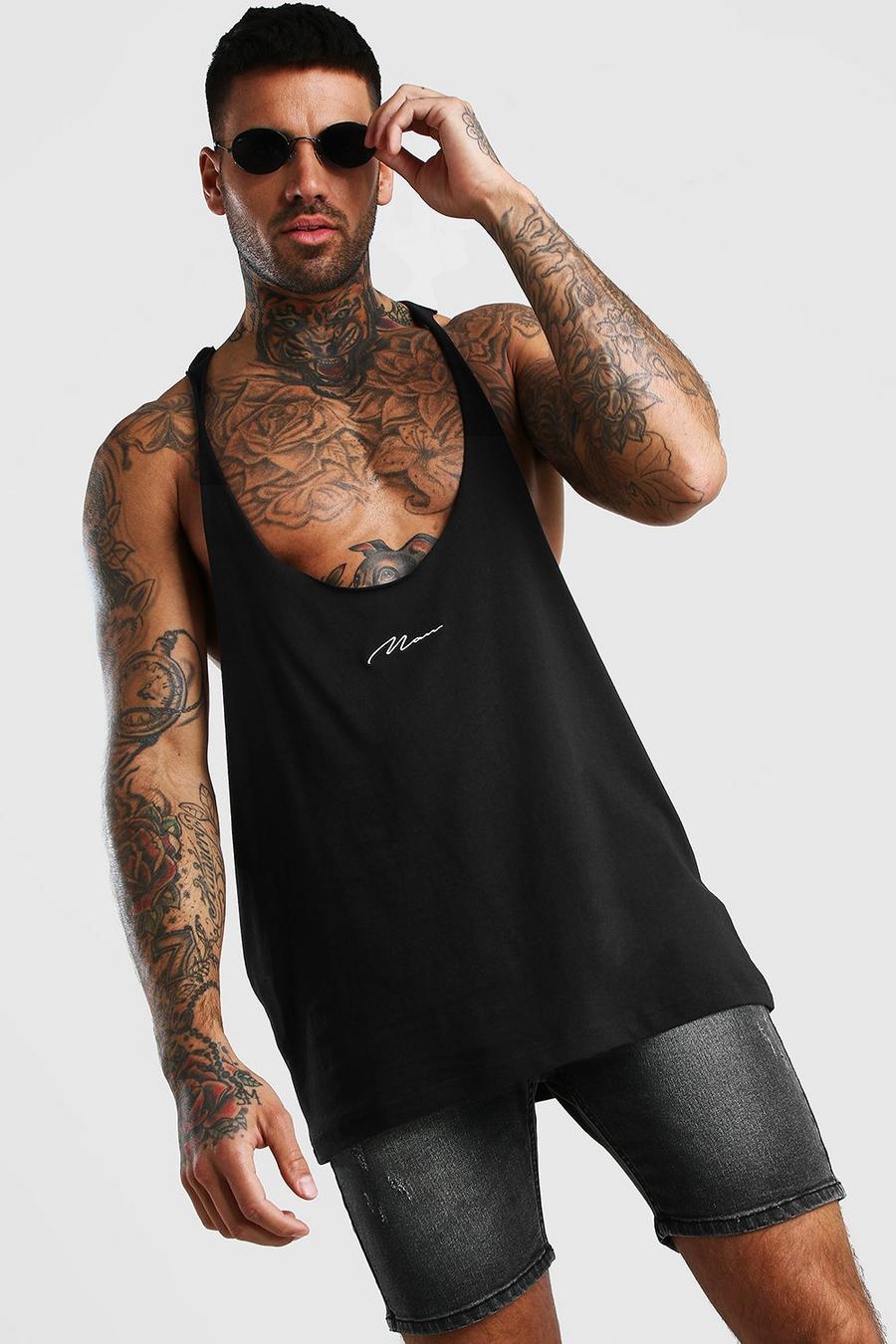 Camiseta con tirantes con espalda de nadador con firma “MAN”, Negro image number 1