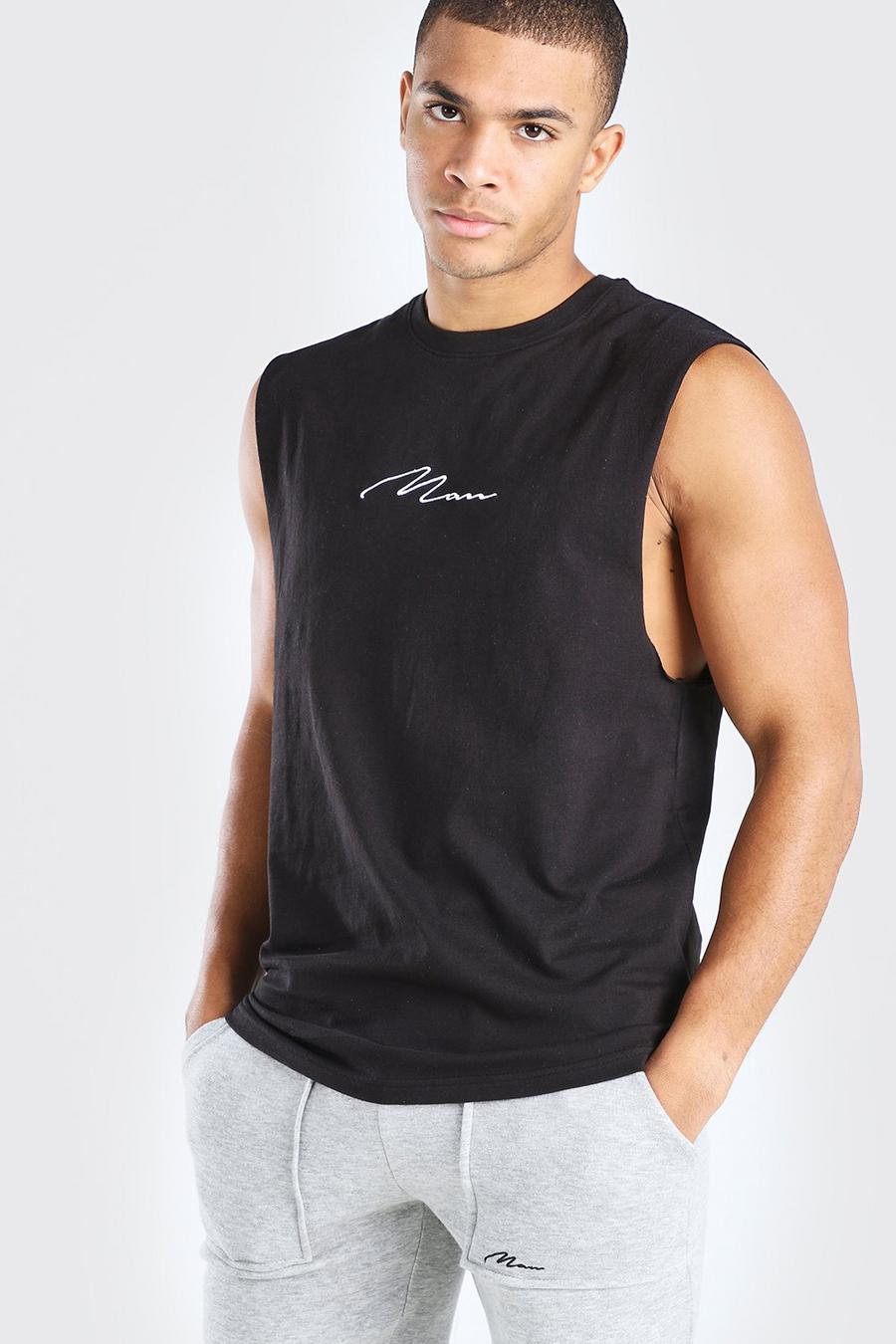 Camiseta sin mangas MAN Signature con sisa ancha, Negro image number 1