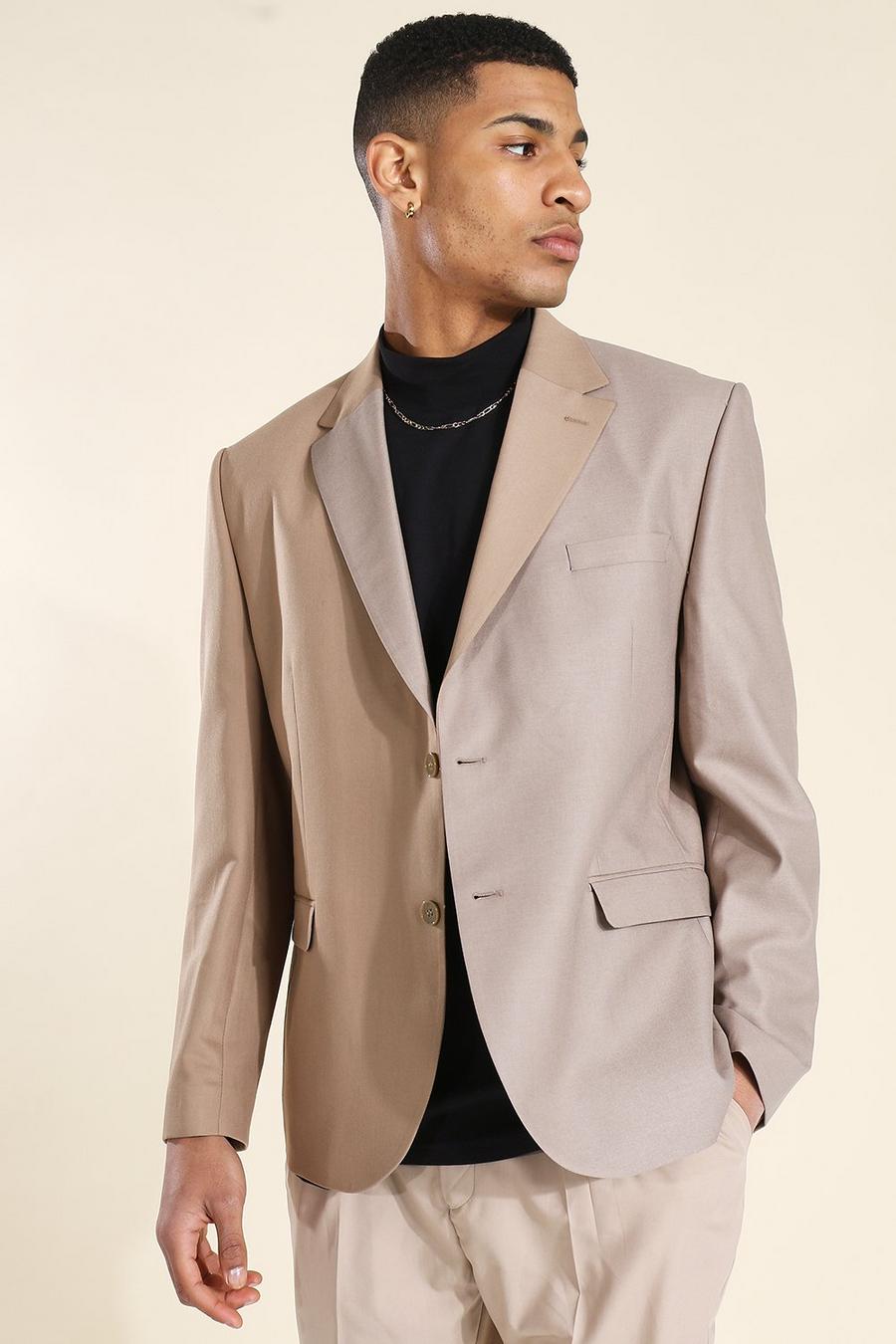 Taupe Oversized Spliced Blazer image number 1