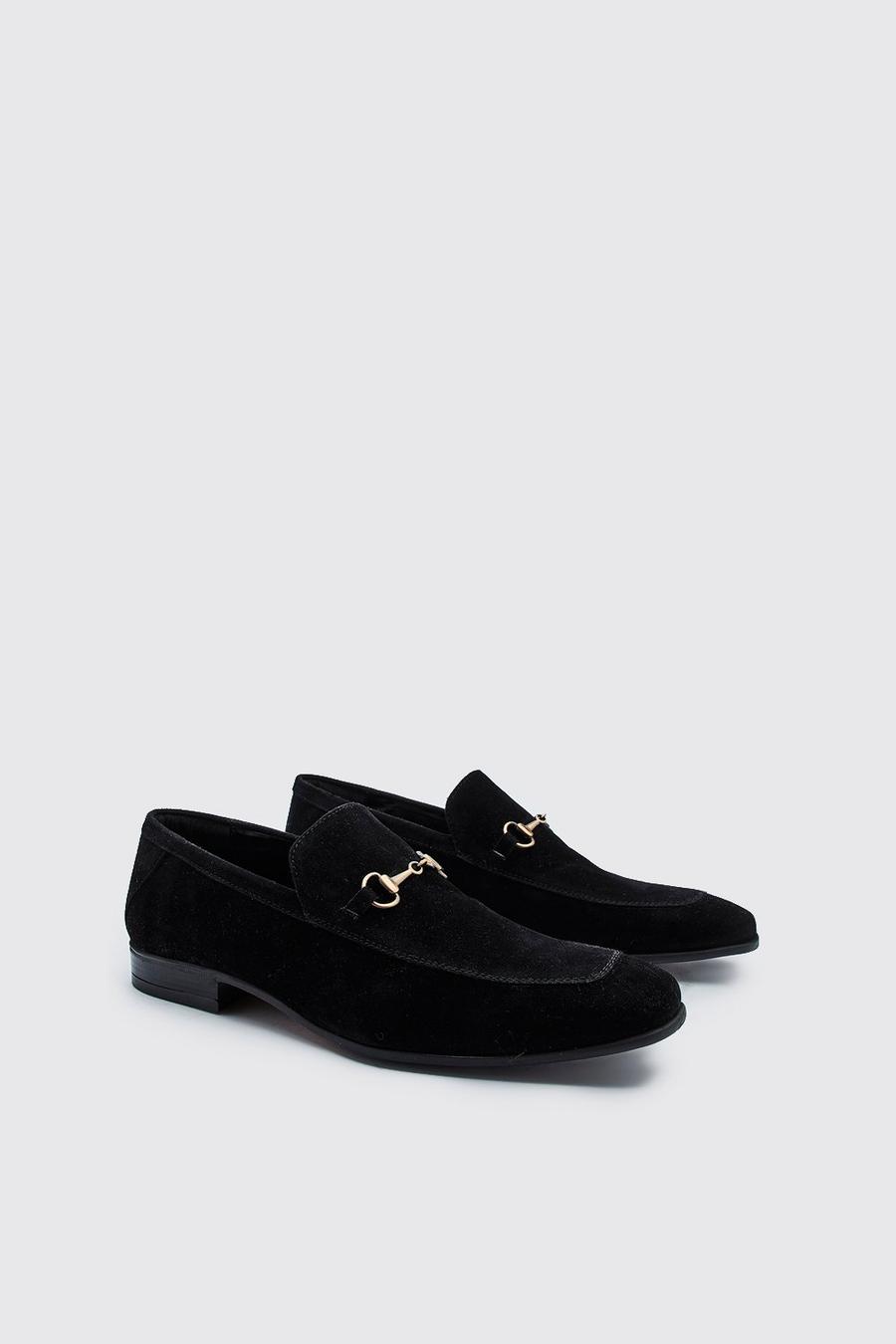 Black Faux Suede Snaffle Loafer