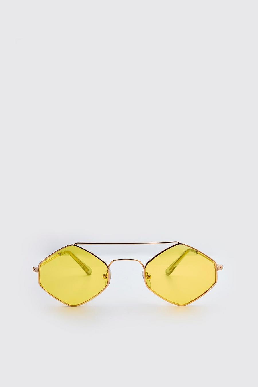 Sonnenbrille mit Metallgestell und Strassbesatz, Gelb image number 1