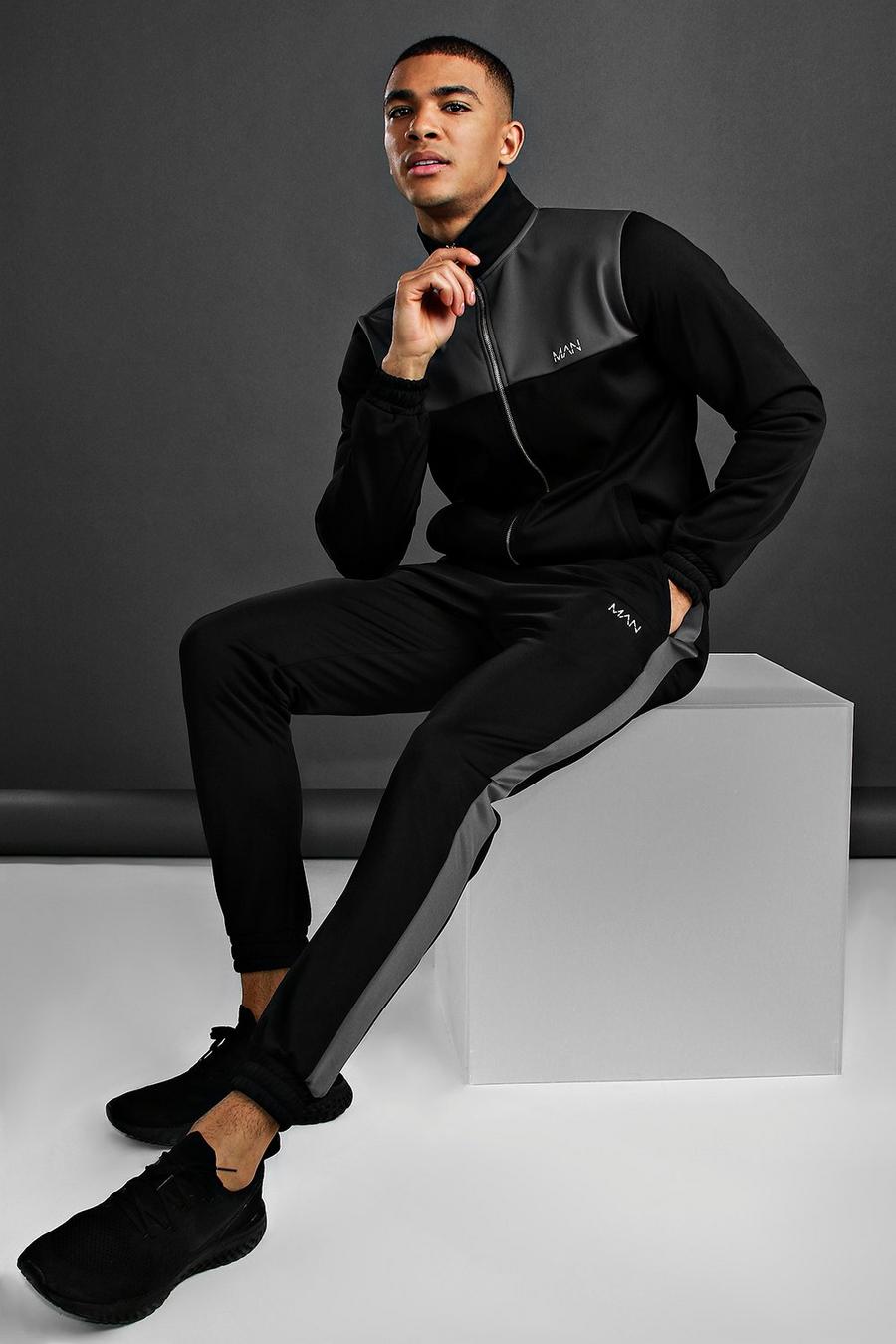 MAN Active Funnel Neck Panelled Poly Tracksuit image number 1