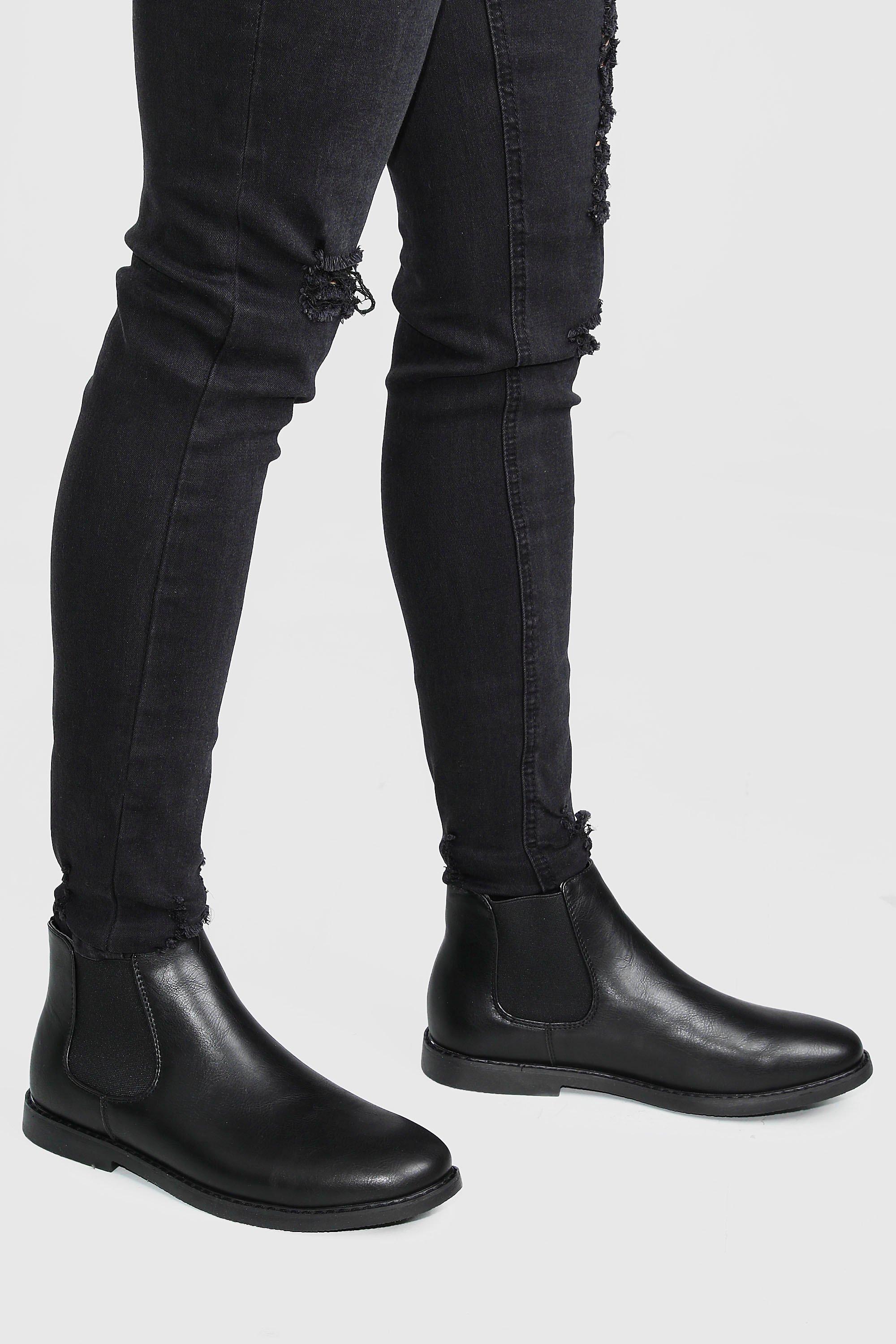 black leather look chelsea boots