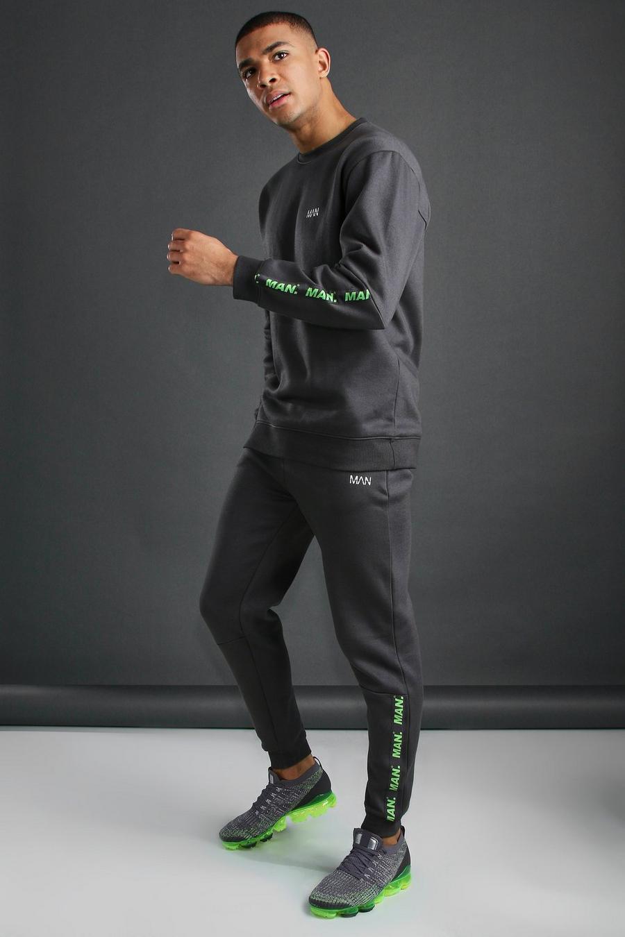 Charcoal grey MAN Active Loose Fit Tracksuit With Tape Detail image number 1