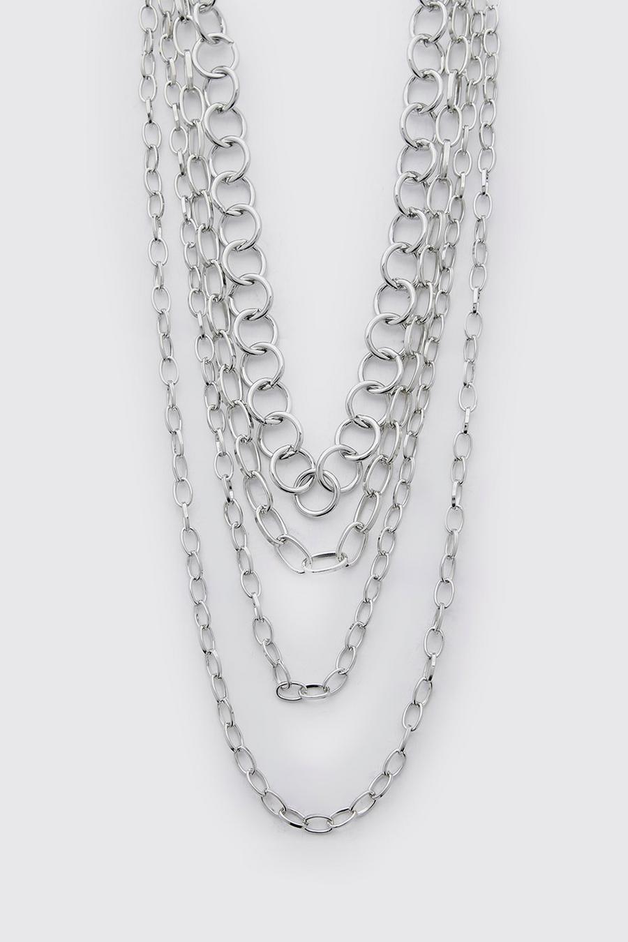 Silver Multi Layer Chain Necklace image number 1