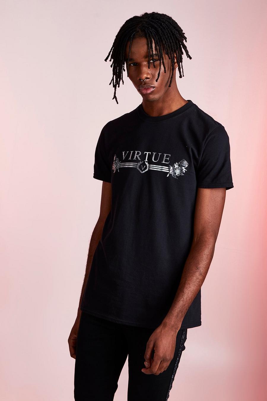 T-Shirt mit „Virtue“-Folienprint, Schwarz image number 1