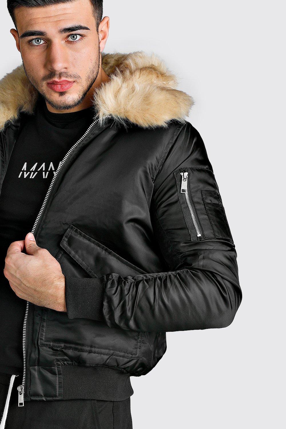 Bomber MA1 rembourre avec col en fausse fourrure boohoo FR