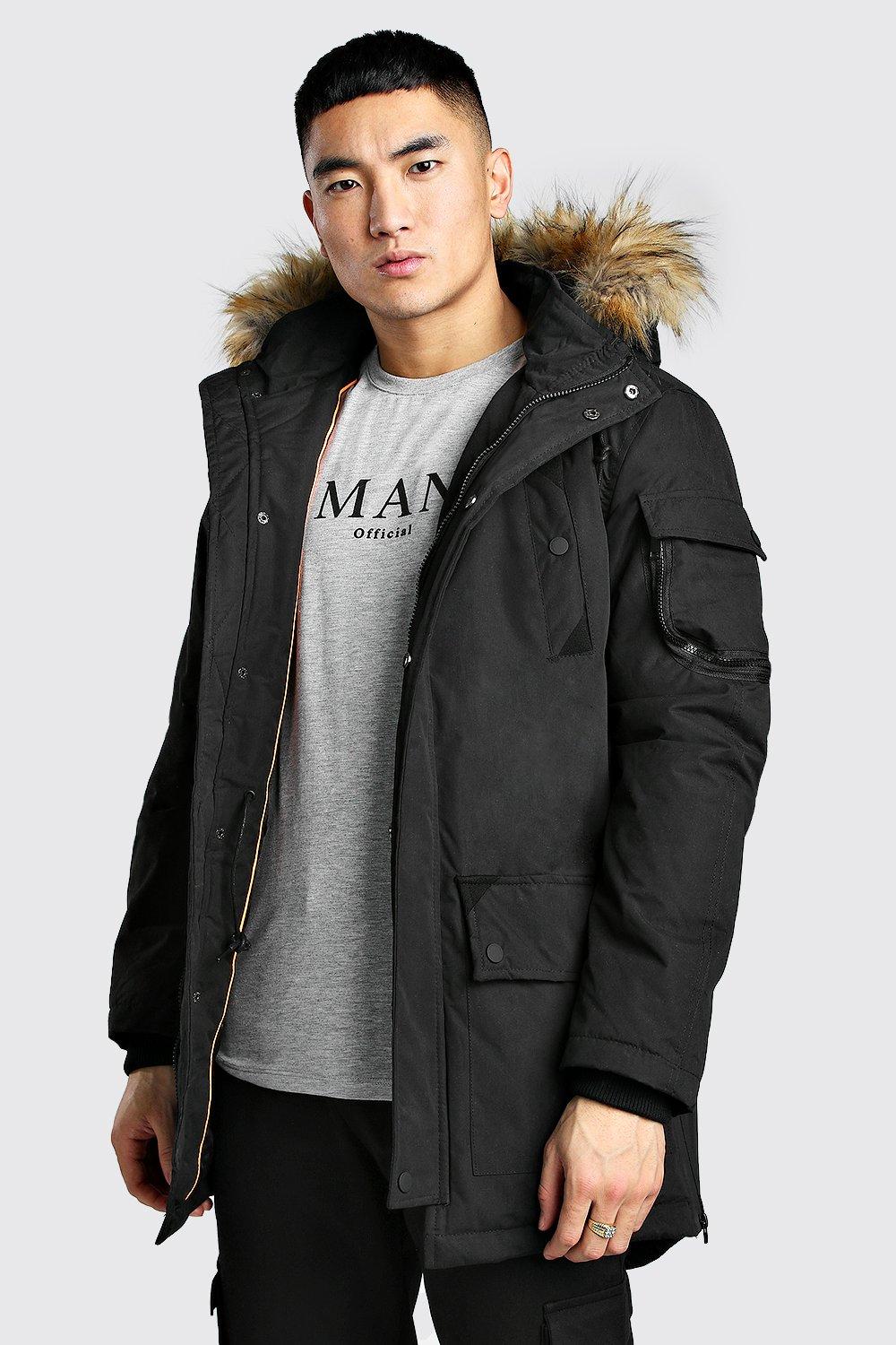 padded parka with faux fur hood