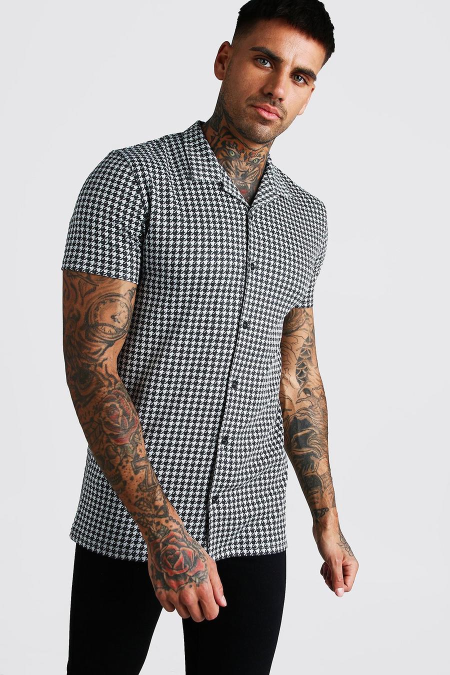 Grey Short Sleeve Muscle Fit Dogtooth Shirt image number 1