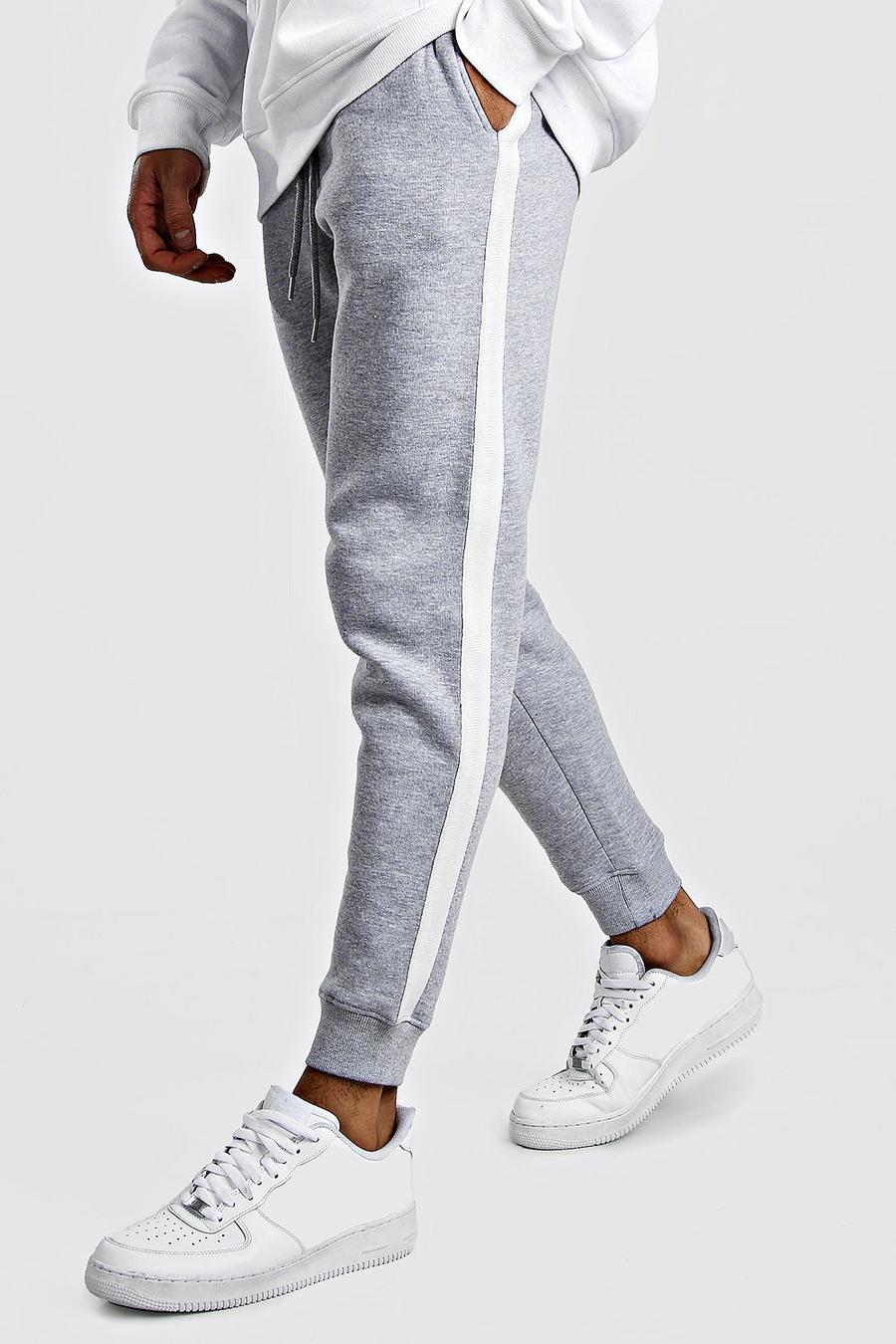 Grey marl Skinny Fit Jogger With White Side Tape image number 1