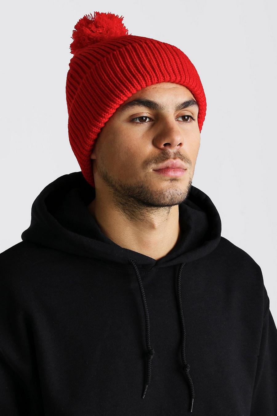 Red Bobble Beanie Hat image number 1