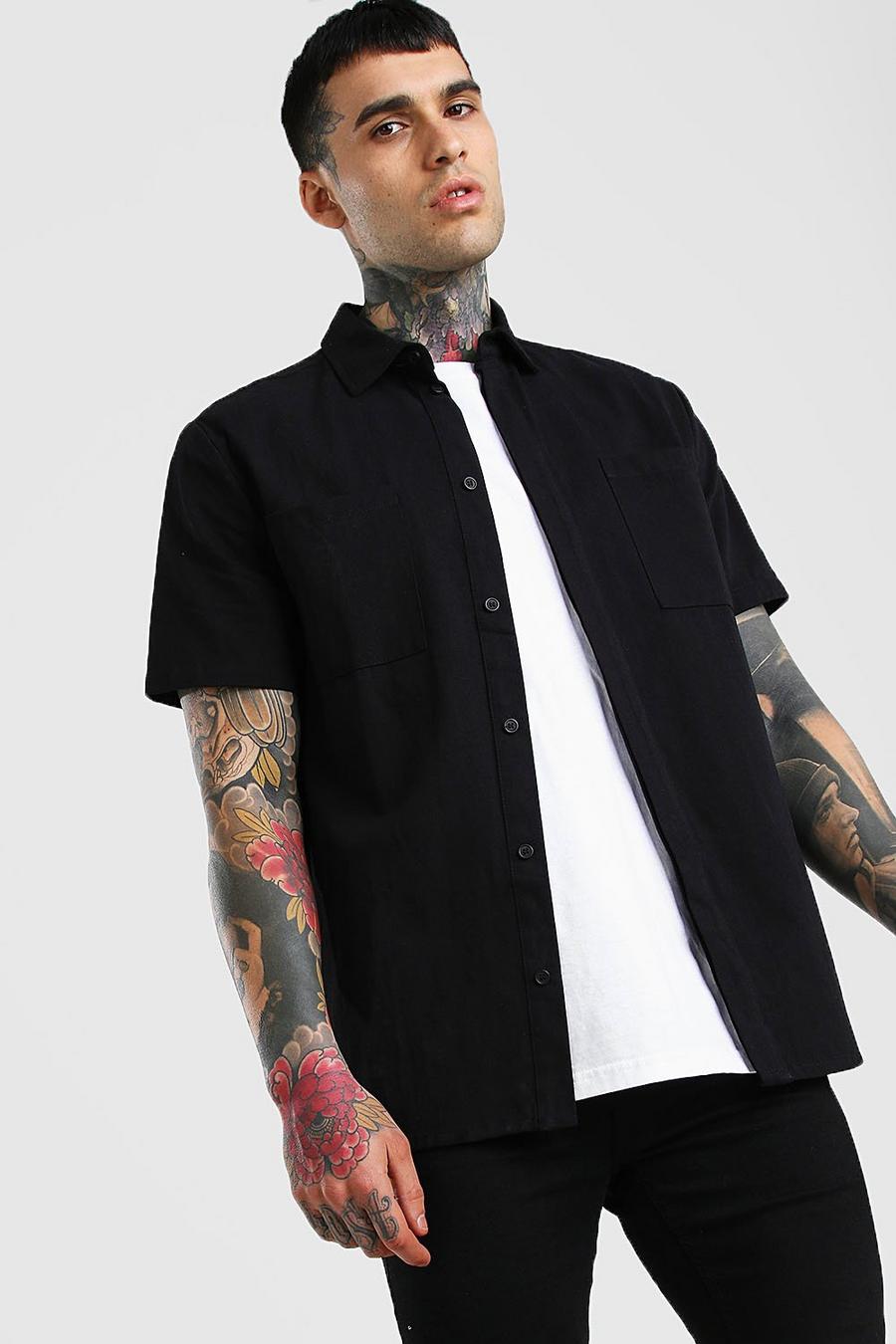 Black Short Sleeve Twill Shirt Jacket image number 1