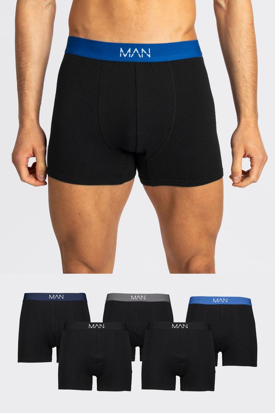 Black 5 Pack MAN Dash Mixed Waistband Trunk image number 1