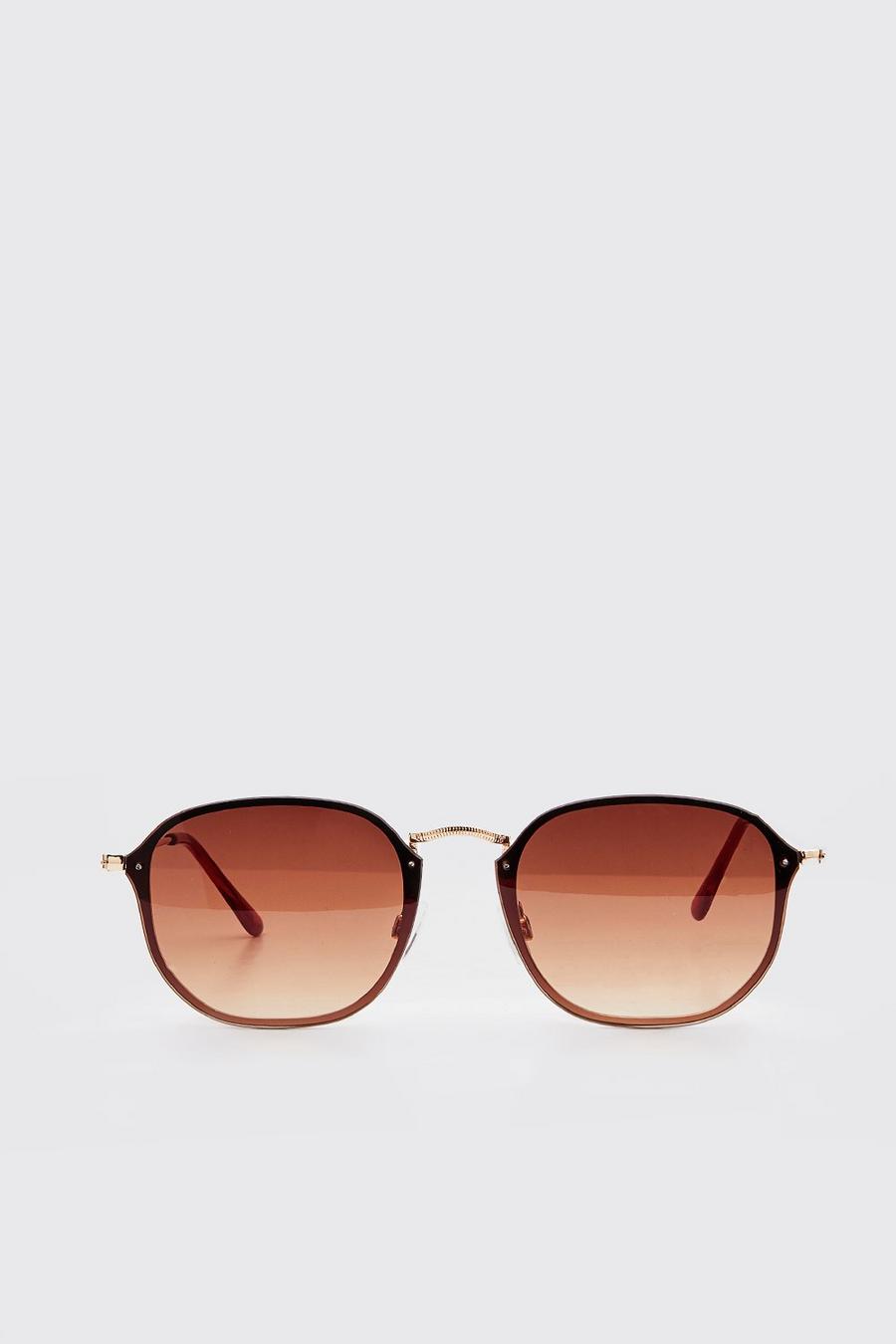 Brown Frameless Rounded Sunglasses image number 1