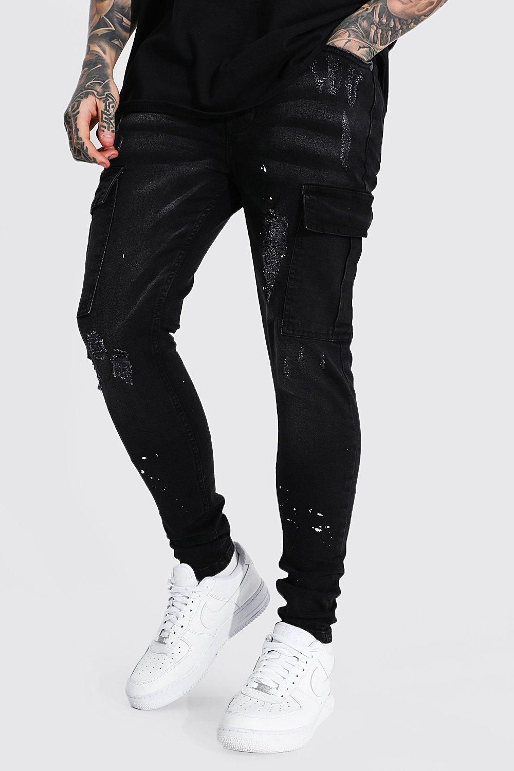 biker jeans with paint splatter