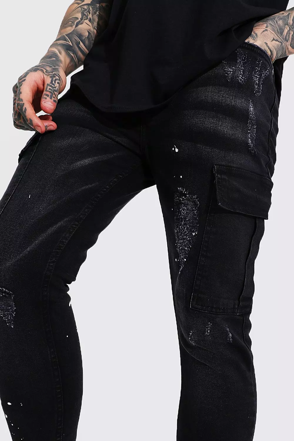 Super Skinny Cargo Jeans With Paint Splatter