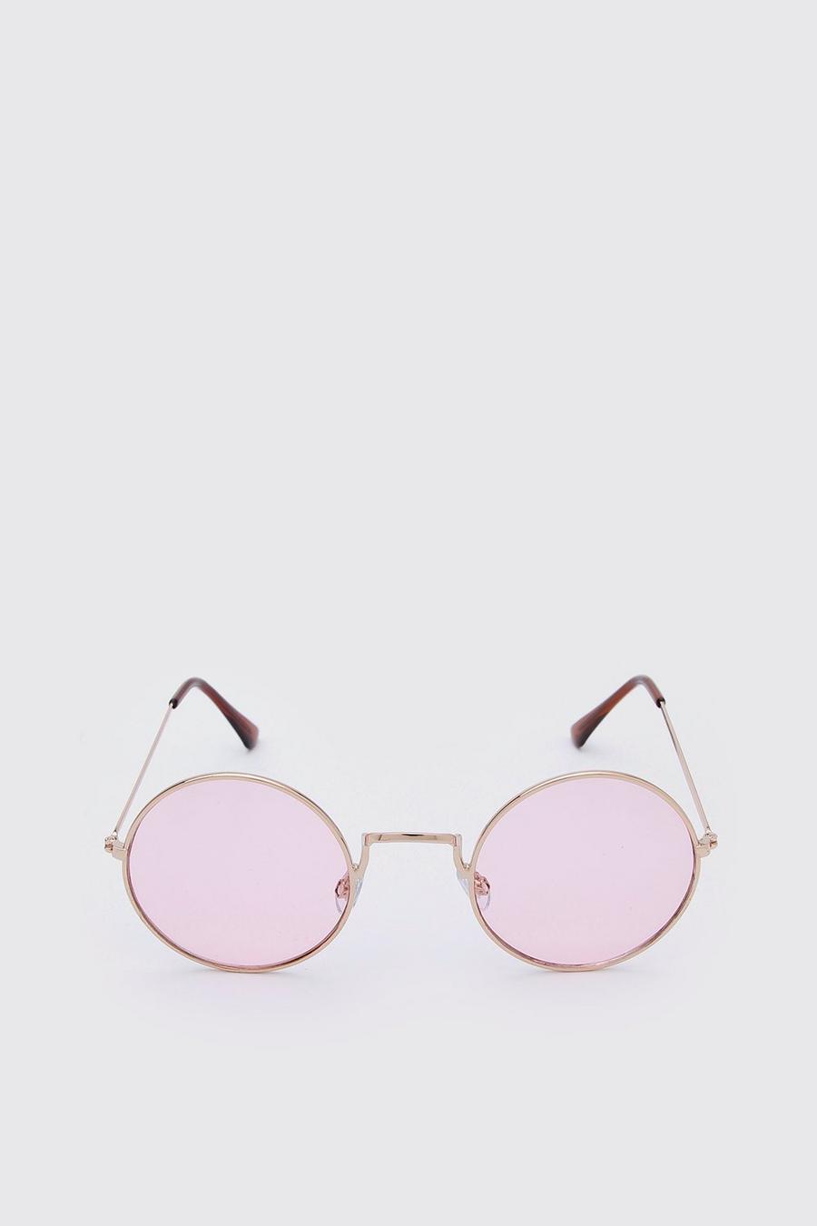Pink Runda solglasögon med färgade glas image number 1
