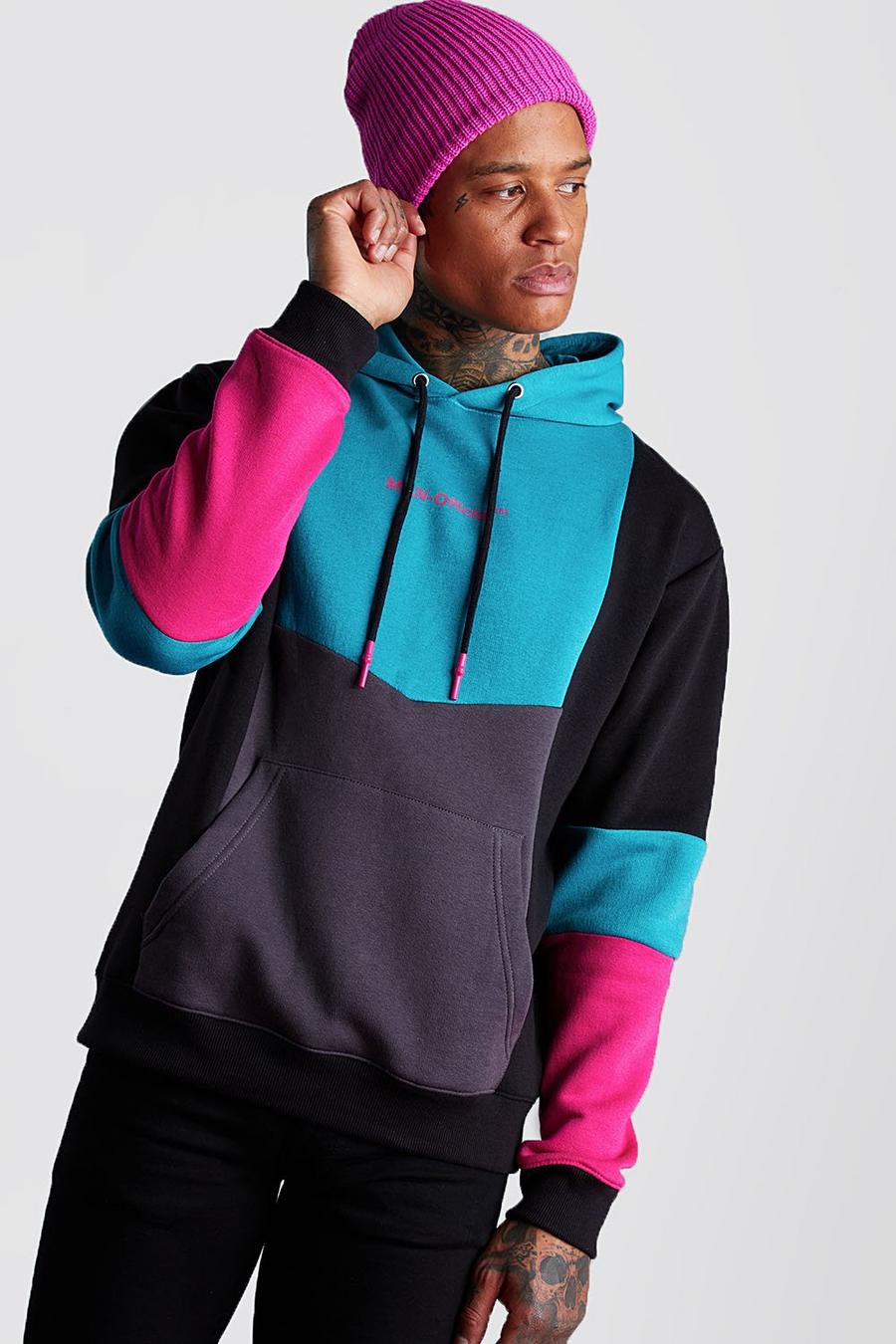 Teal Man Official Colour Block Hoodie image number 1