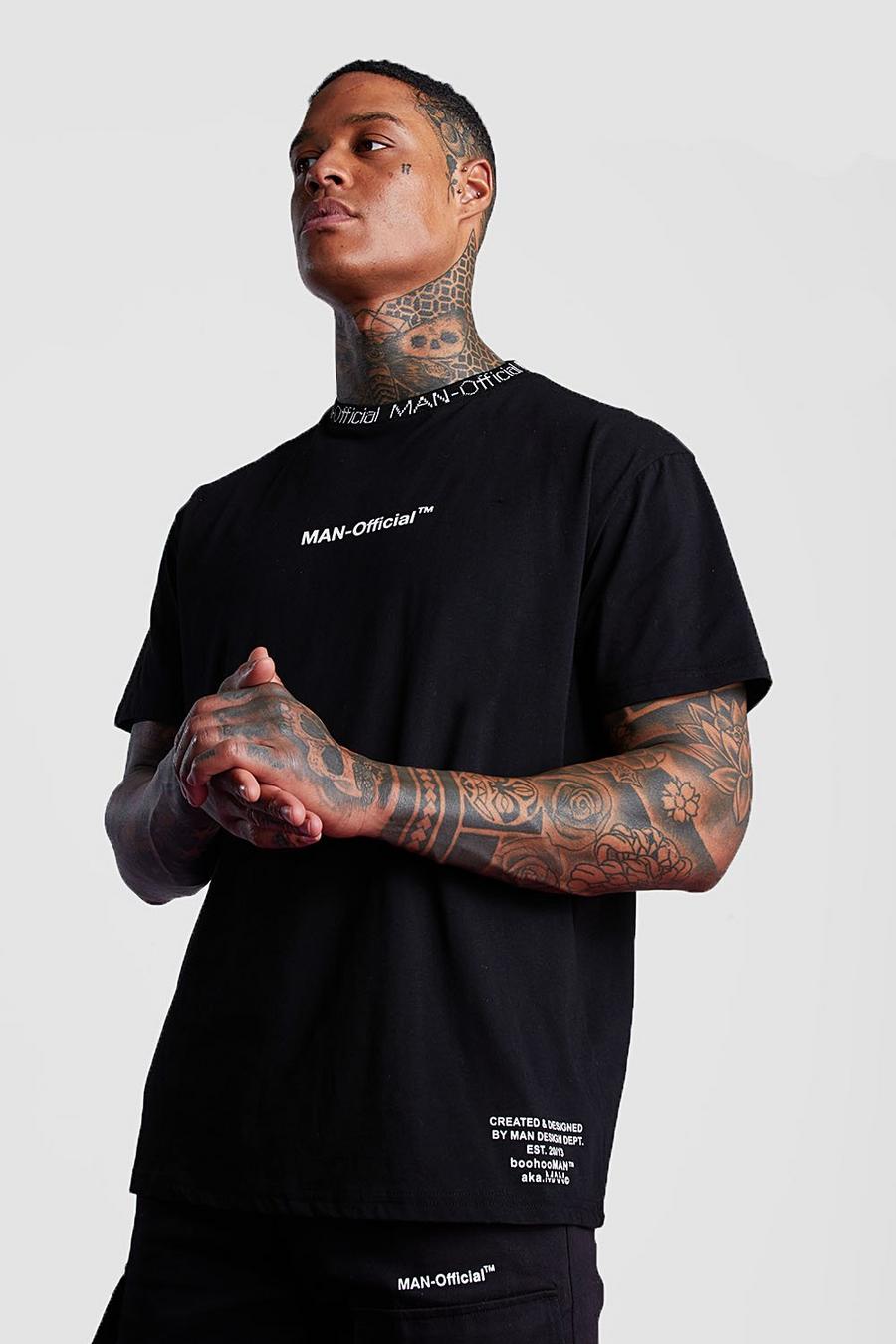 Black MAN Official T-shirt tryck och mönstrad halsmudd image number 1